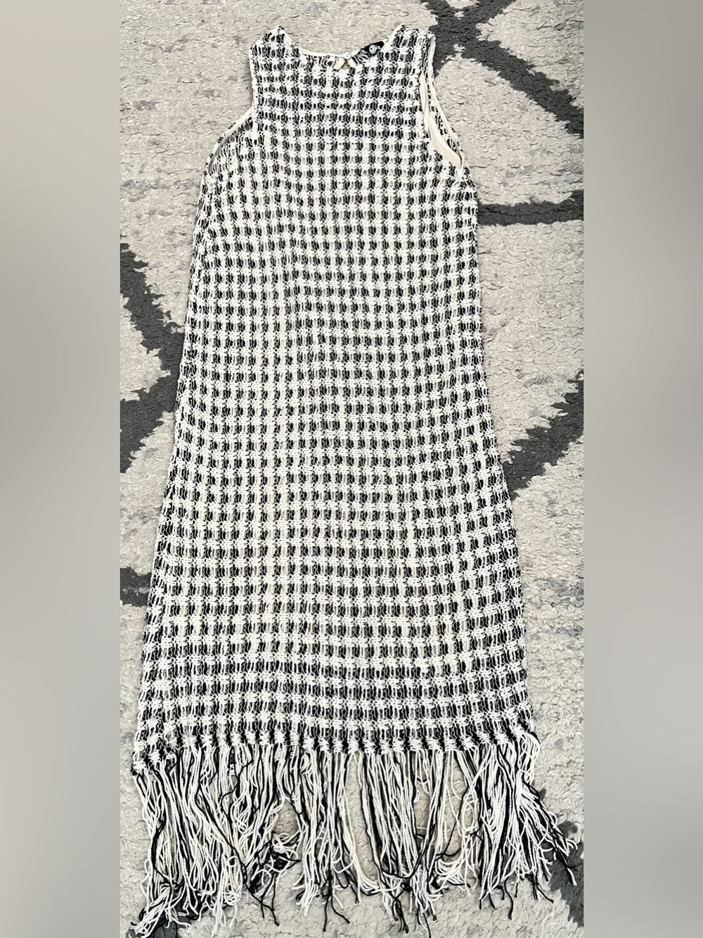 Mango Black and White Woven Fringe Midi Dress